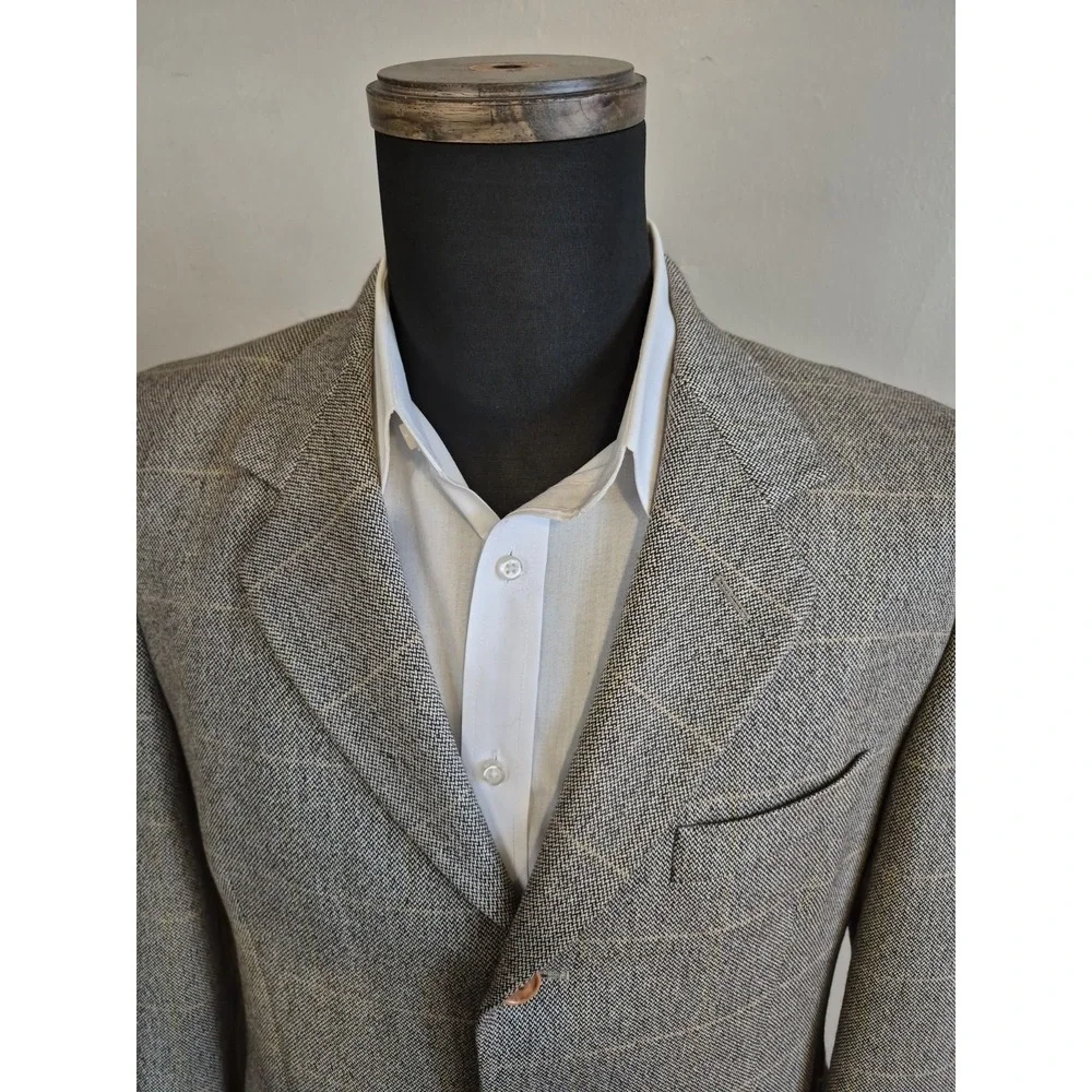 Metz & Co 41R Brown Check Wool Blazer Mens 3 Button Sport Coat Italy G505